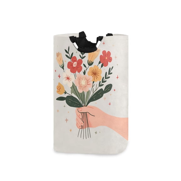 Yayeee Freestanding Laundry Hamper with Handle Collapsible Large Storage Basket for Clothes, Yellow Cute Flower