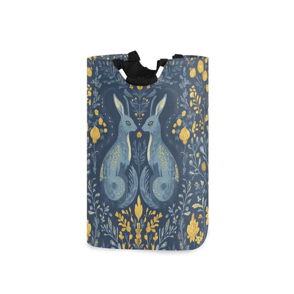 Yayeee Freestanding Laundry Hamper with Handle Collapsible Large Storage Basket for Clothes, Yellow Forest Pattern