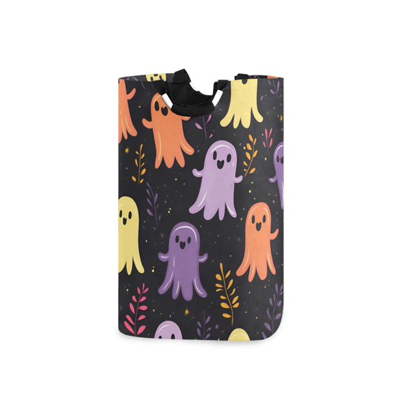 Yayeee Freestanding Laundry Hamper with Handle Collapsible Large Storage Basket for Clothes, Yellow Halloween Ghosts