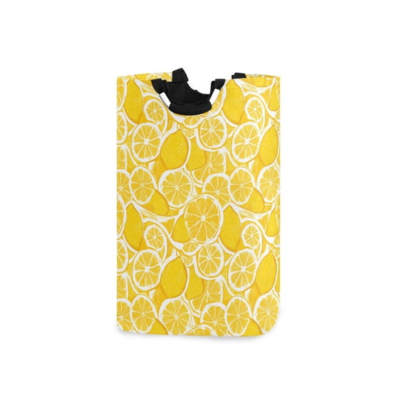 Yayeee Freestanding Laundry Hamper with Handle Collapsible Large Storage Basket for Clothes, Yellow Lemon Pattern