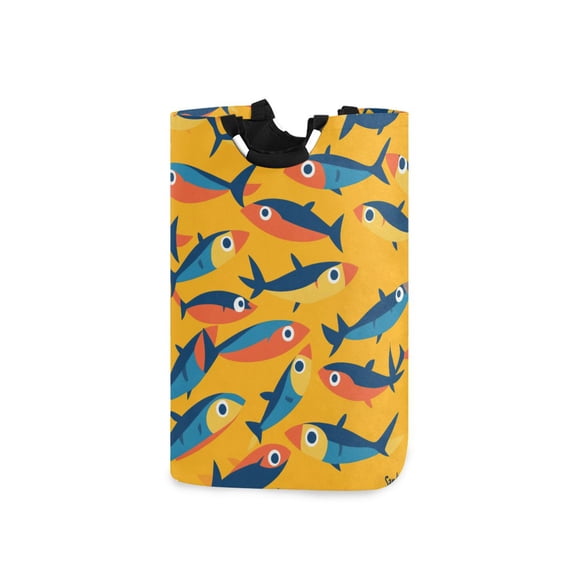 Yayeee Freestanding Laundry Hamper with Handle Collapsible Large Storage Basket for Clothes, Yellow Sardines Pattern