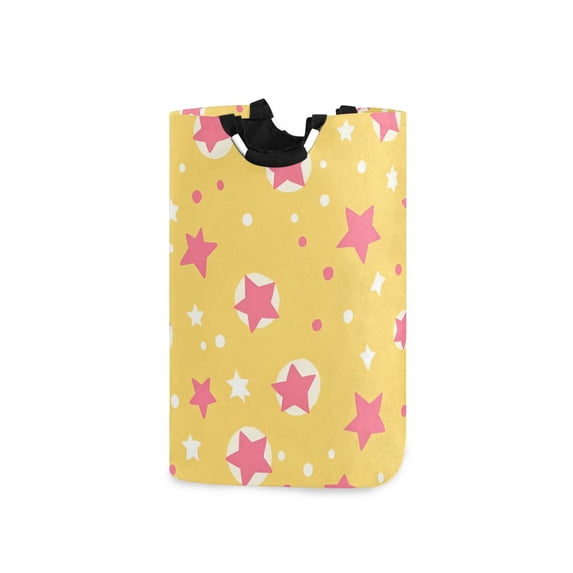 Yayeee Freestanding Laundry Hamper with Handle Collapsible Large Storage Basket for Clothes, Yellow Stars