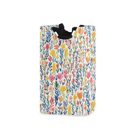 Yayeee Freestanding Laundry Hamper with Handle Collapsible Large Storage Basket for Clothes, Yellow Wildflower Pattern