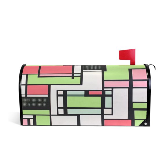 Yayeee Mailbox Cover Magnetic Large Size 25"x21" Post Box Cover Wrap Decor, Green Abstract Geometric