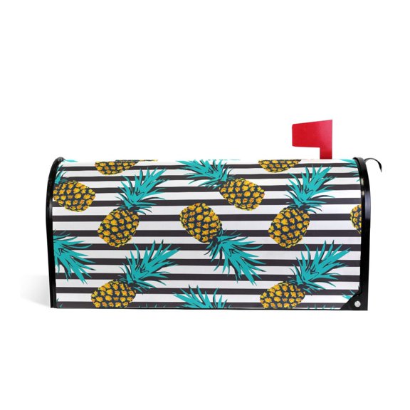 Yayeee Mailbox Cover Magnetic Large Size 25"x21" Post Box Cover Wrap Decor, Pineapple Stripes Pattern