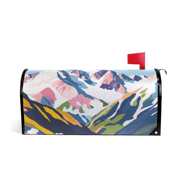 Yayeee Mailbox Cover Magnetic Large Size Post Box Cover Wrap Decor, Abstract Mountain