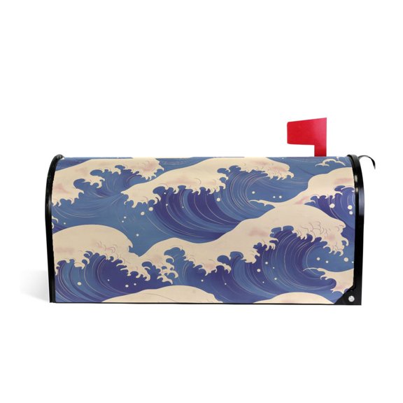 Yayeee Mailbox Cover Magnetic Large Size Post Box Cover Wrap Decor, Blue Wave Pattern