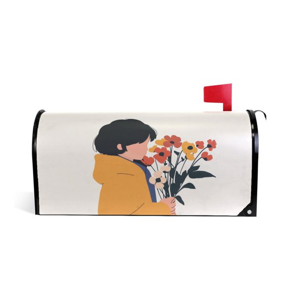 Yayeee Mailbox Cover Magnetic Large Size Post Box Cover Wrap Decor, Cartoon Flowers