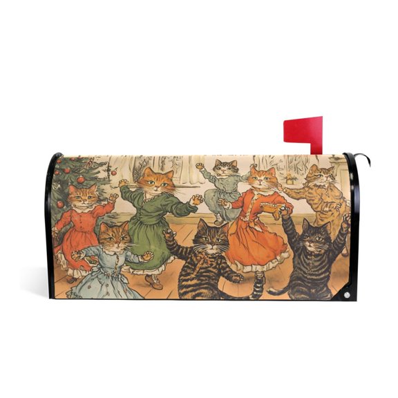 Yayeee Mailbox Cover Magnetic Large Size Post Box Cover Wrap Decor, Cats in Party