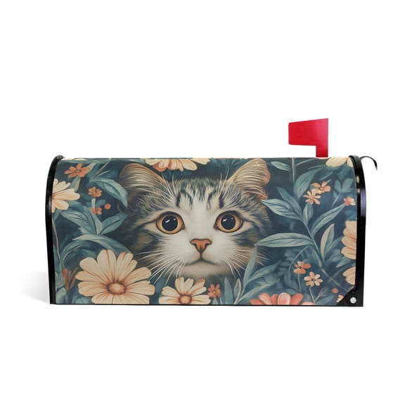 Yayeee Mailbox Cover Magnetic Large Size Post Box Cover Wrap Decor, Flowers Cat