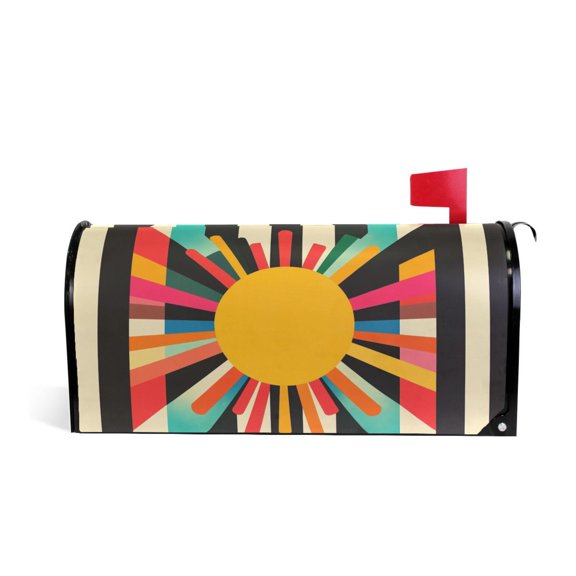Yayeee Mailbox Cover Magnetic Large Size Post Box Cover Wrap Decor, Geometric Sun