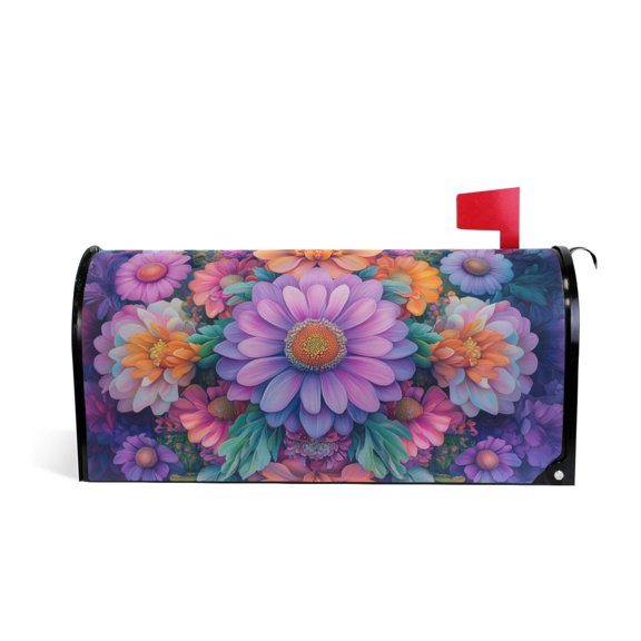 Yayeee Mailbox Cover Magnetic Large Size Post Box Cover Wrap Decor, Light Purple Flowers