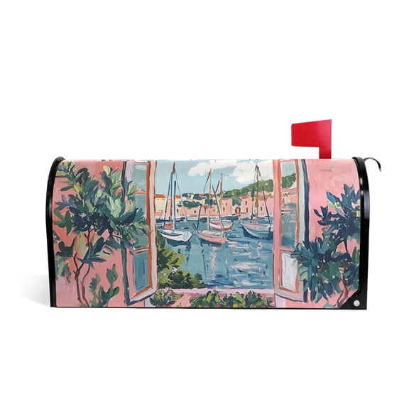 Yayeee Mailbox Cover Magnetic Large Size Post Box Cover Wrap Decor, Pink Boat