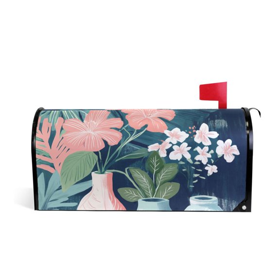 Yayeee Mailbox Cover Magnetic Large Size Post Box Cover Wrap Decor, Pink Flowers