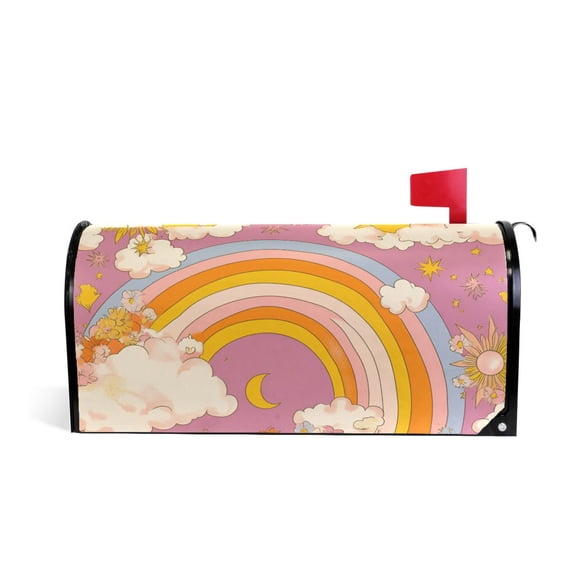 Yayeee Mailbox Cover Magnetic Large Size Post Box Cover Wrap Decor, Purple Retro Rainbow
