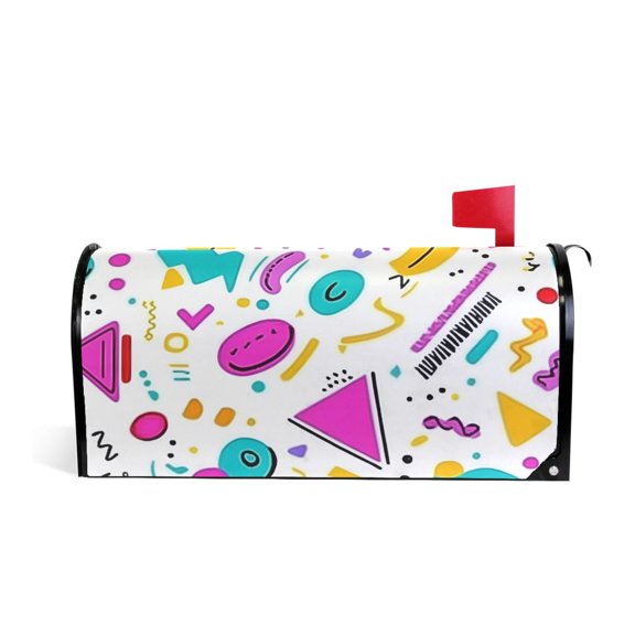 Yayeee Mailbox Cover Magnetic Large Size Post Box Cover Wrap Decor, Purple Retro Shapes