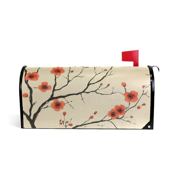 Yayeee Mailbox Cover Magnetic Large Size Post Box Cover Wrap Decor, Red Floral Pattern
