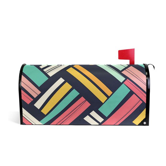Yayeee Mailbox Cover Magnetic Large Size Post Box Cover Wrap Decor, Red Geometric