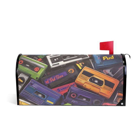 Yayeee Mailbox Cover Magnetic Large Size Post Box Cover Wrap Decor, Retro Cassette Pattern