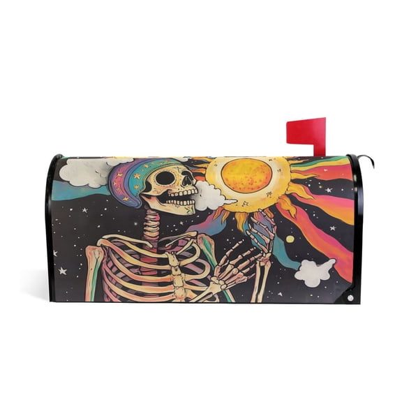 Yayeee Mailbox Cover Magnetic Large Size Post Box Cover Wrap Decor, Skeleton with Sun