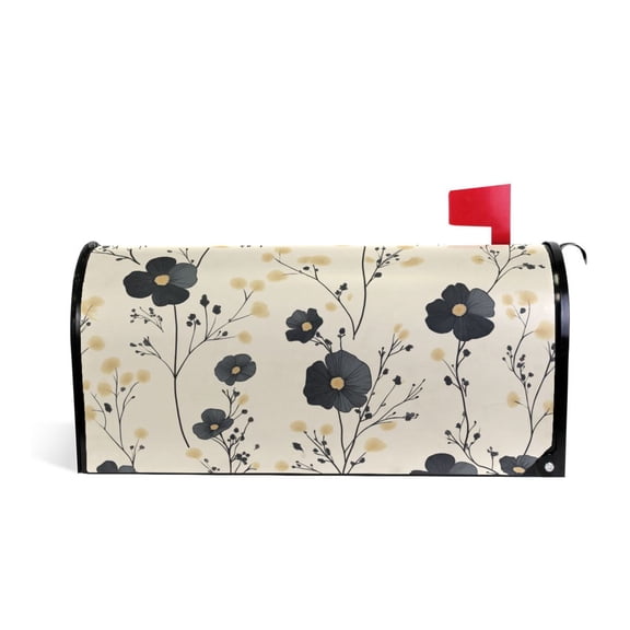 Yayeee Mailbox Cover Magnetic Large Size Post Box Cover Wrap Decor, Small Black Flowers