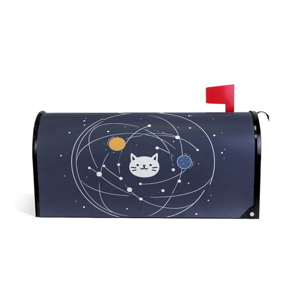 Yayeee Mailbox Cover Magnetic Large Size Post Box Cover Wrap Decor, White Cat Planet
