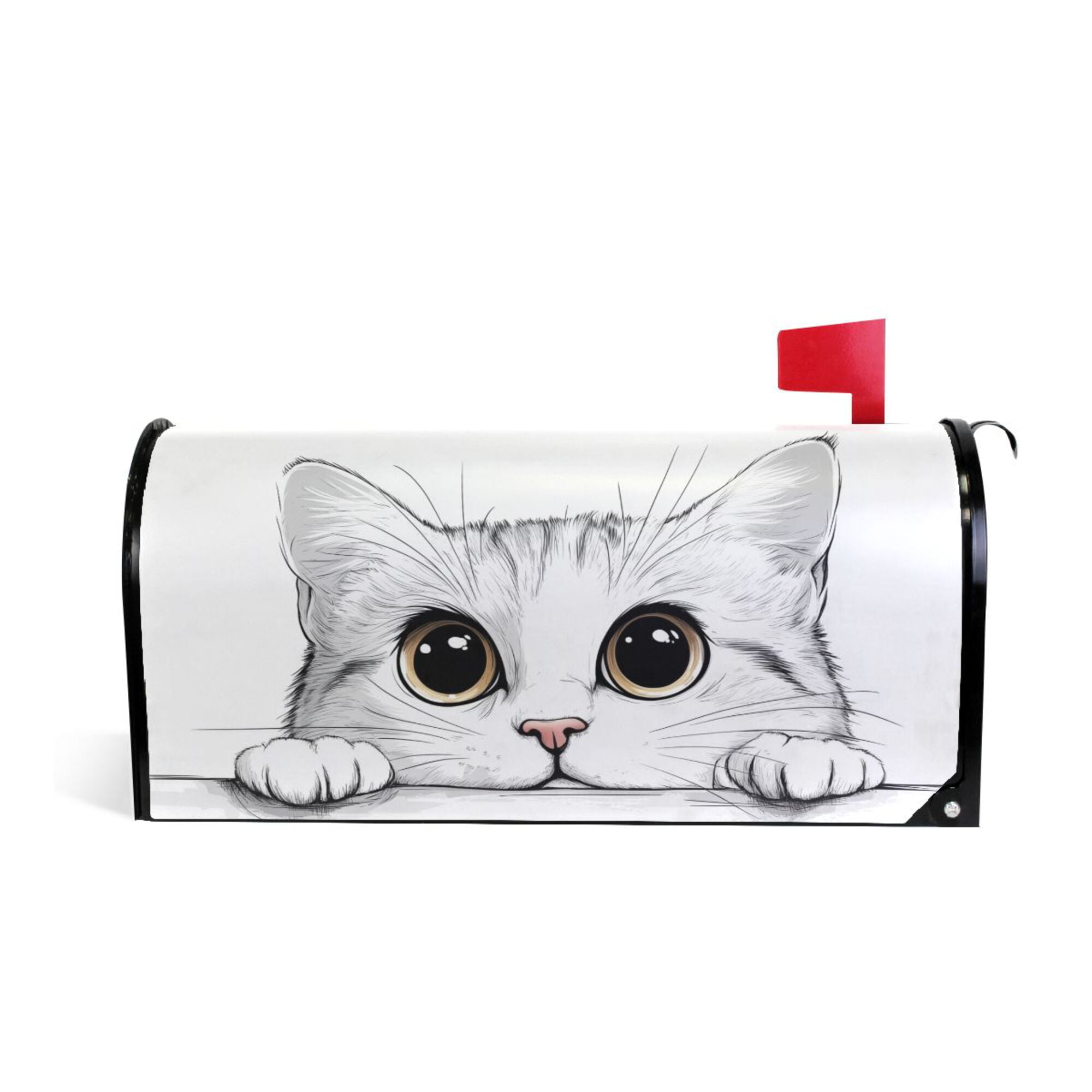 Yayeee Mailbox Cover Magnetic Large Size Post Box Cover Wrap Decor, White Cat