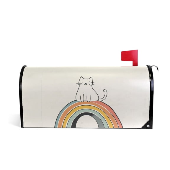 Yayeee Mailbox Cover Magnetic Large Size Post Box Cover Wrap Decor, White Cat Rainbow