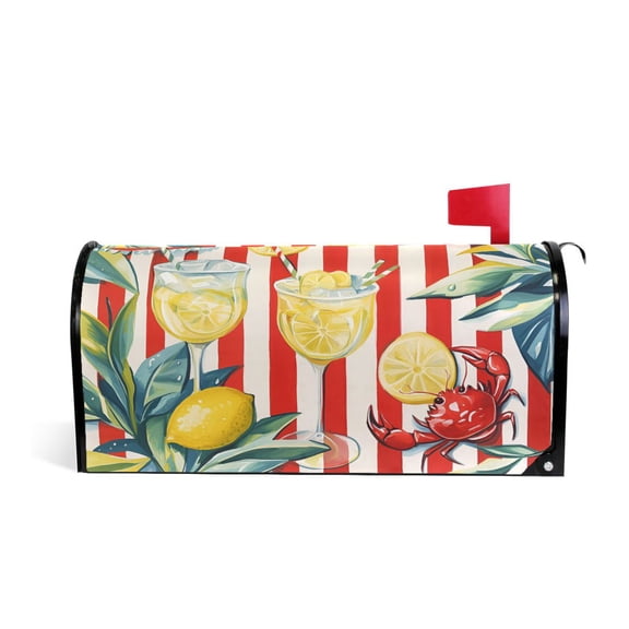 Yayeee Mailbox Cover Magnetic Large Size Post Box Cover Wrap Decor, White Striped Lemon