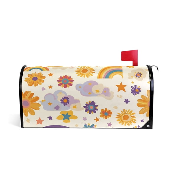 Yayeee Mailbox Cover Magnetic Standard Size Post Box Cover Wrap Decor, Beige Retro Rainbow