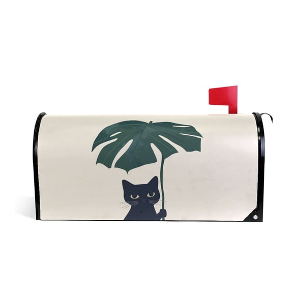 Yayeee Mailbox Cover Magnetic Standard Size Post Box Cover Wrap Decor, Black Cat Plants