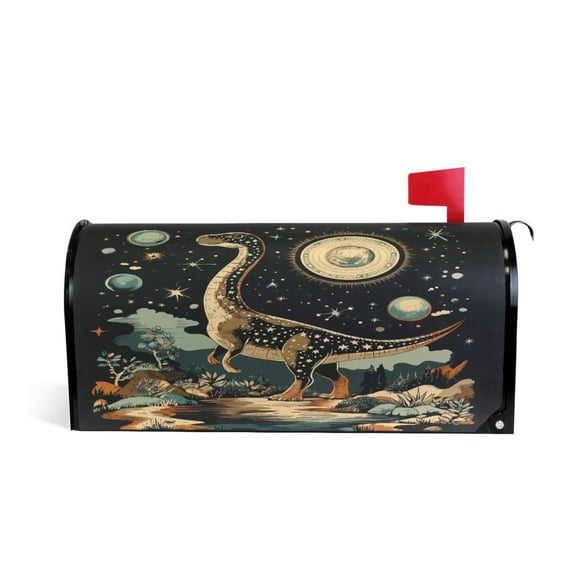 Yayeee Mailbox Cover Magnetic Standard Size Post Box Cover Wrap Decor, Black Dinosaur