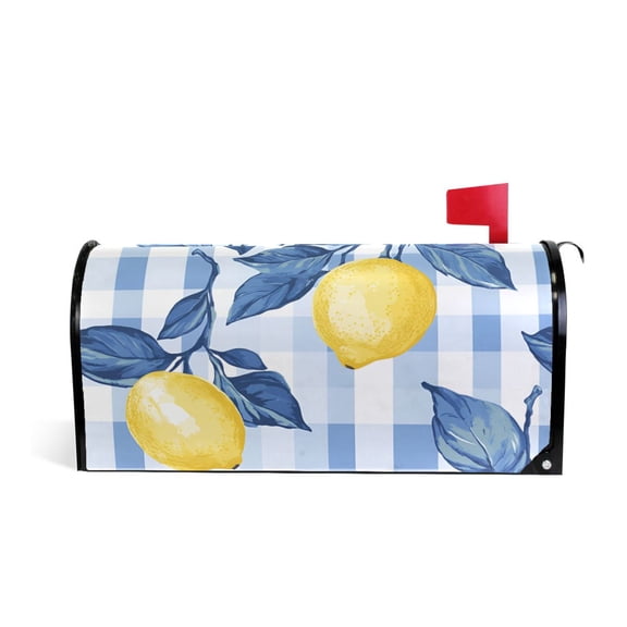 Yayeee Mailbox Cover Magnetic Standard Size Post Box Cover Wrap Decor, Light Blue Lemon