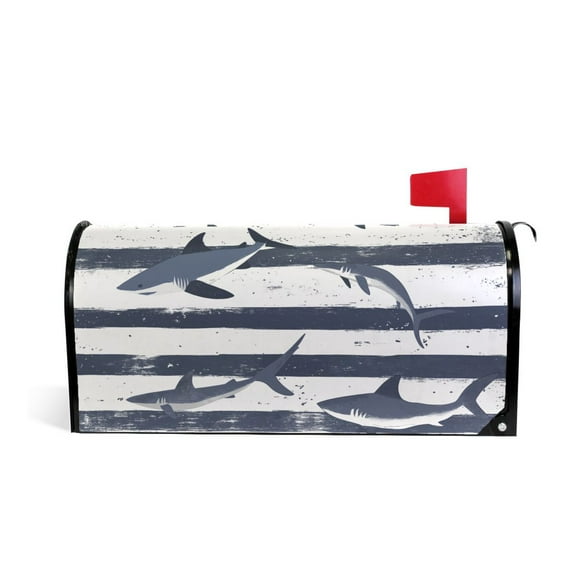 Yayeee Mailbox Cover Magnetic Standard Size Post Box Cover Wrap Decor, Light Sharks