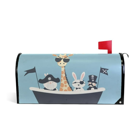 Yayeee Mailbox Cover Magnetic Standard Size Post Box Cover Wrap Decor, Pirate Animals
