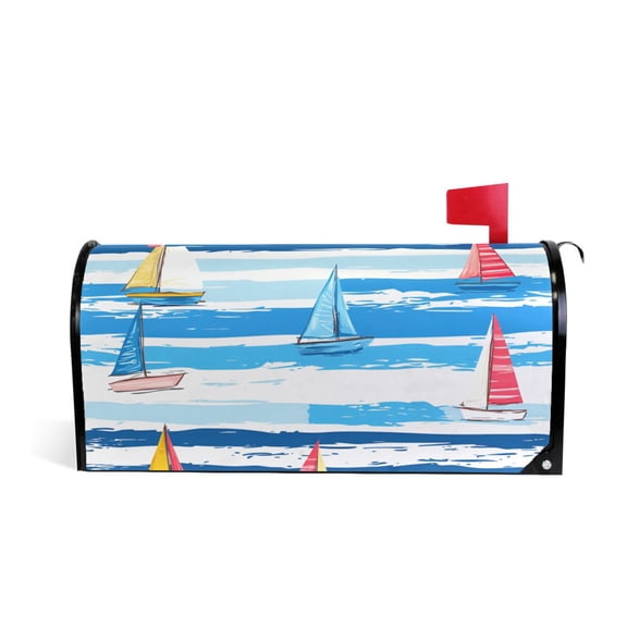 Yayeee Mailbox Cover Magnetic Standard Size Post Box Cover Wrap Decor, Yellow Sailboats