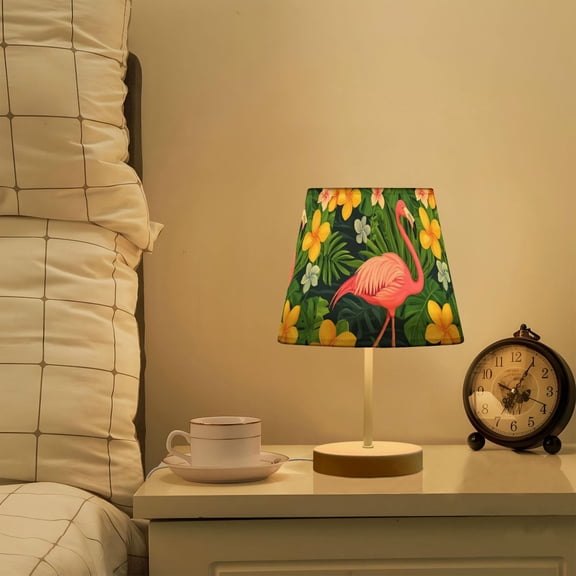 Yayeee Mini Table Lamp 10.8" Dimmable with Fabric Shade 3 Color Temperatures, Pink Flamingo Pattern