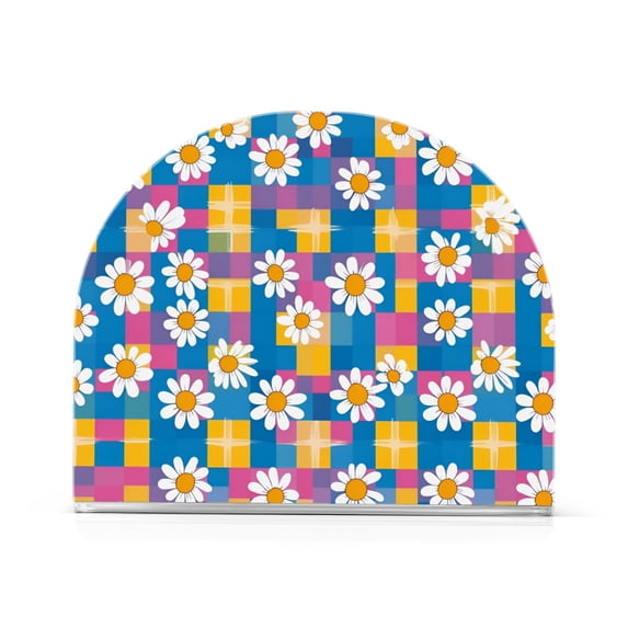 Yayeee Napkin Holder for Table Kitchen Paper Tissue Organization, Blue Checkered Daisy
