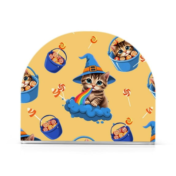 Yayeee Napkin Holder for Table Kitchen Paper Tissue Organization, Blue Halloween Cat Pattern