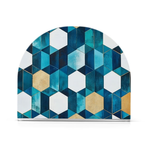 Yayeee Napkin Holder for Table Kitchen Paper Tissue Organization, Blue White Geometric Patterns