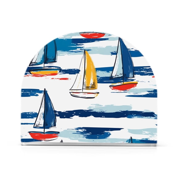 Yayeee Napkin Holder for Table Kitchen Paper Tissue Organization, Dark Blue Hand Drawn Sailboats