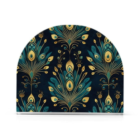 Yayeee Napkin Holder for Table Kitchen Paper Tissue Organization, Gold Peacock Pattern