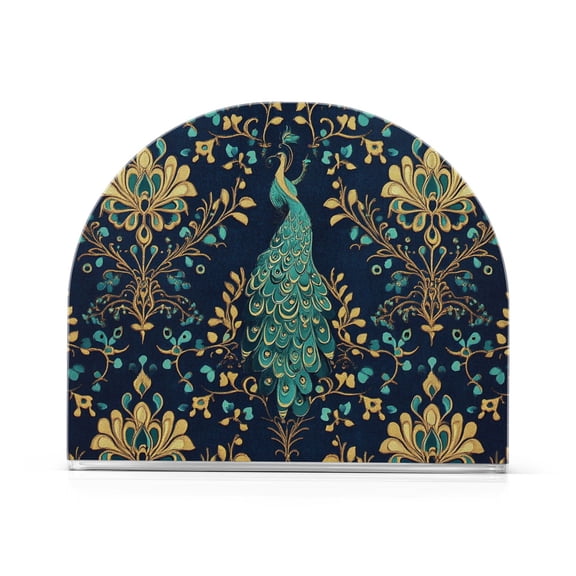Yayeee Napkin Holder for Table Kitchen Paper Tissue Organization, Navy Blue Peacock Pattern