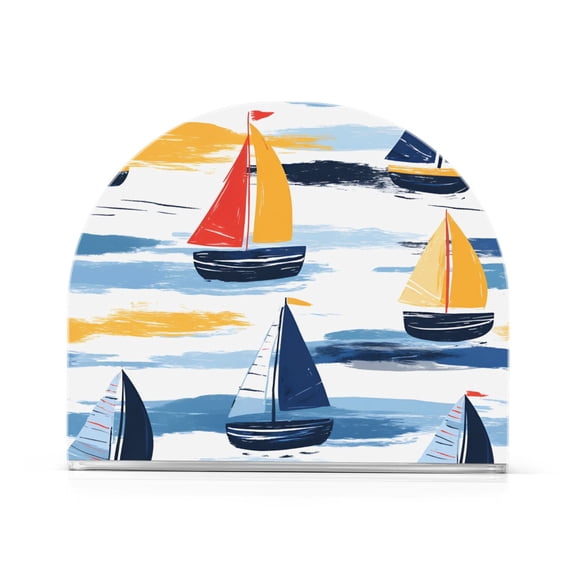 Yayeee Napkin Holder for Table Kitchen Paper Tissue Organization, Orange Hand Drawn Sailboats