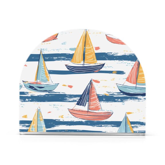 Yayeee Napkin Holder for Table Kitchen Paper Tissue Organization, White Hand Drawn Sailboats