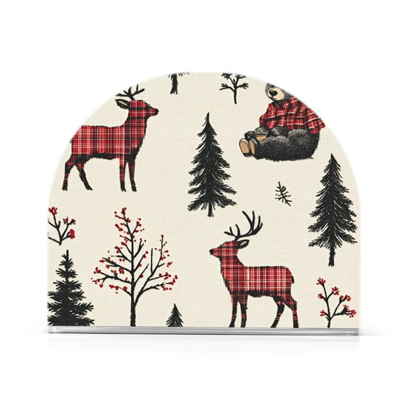 Yayeee Napkin Holder for Table Set of 2 Kitchen Paper Tissue Organization, Beige Christmas Plaid