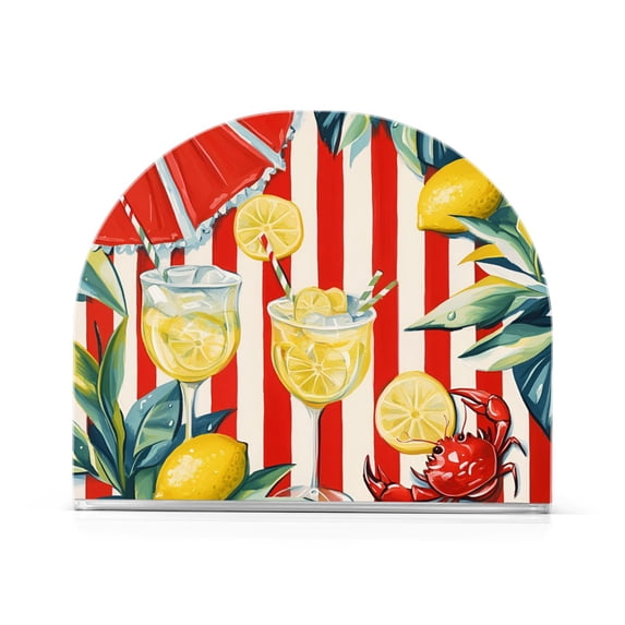 Yayeee Napkin Holder for Table Set of 2 Kitchen Paper Tissue Organization, White Striped Lemon