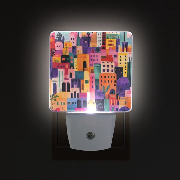 Yayeee LED Plug in Night Light for The Home with Auto Dusk to Dawn Light Sensors, 2 Pack, Art Buildings