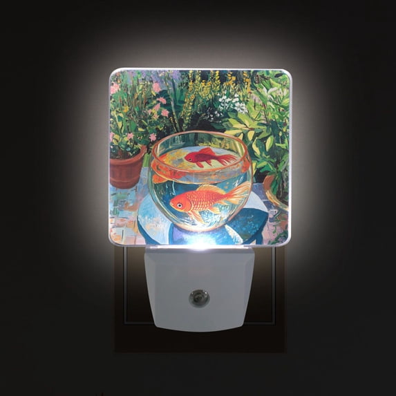 Yayeee LED Plug in Night Light for The Home with Auto Dusk to Dawn Light Sensors, 2 Pack, Art Goldfish Bowl