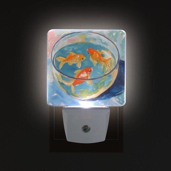 Yayeee LED Plug in Night Light for The Home with Auto Dusk to Dawn Light Sensors, 2 Pack, Art Goldfish
